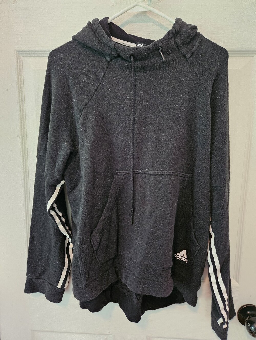 adidas Black Hoodie with White Sleeve Stripes